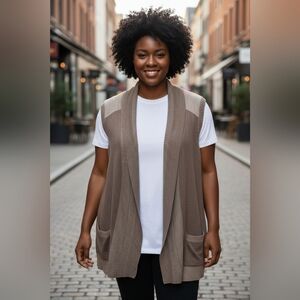 Chicos sz 2 tan long sweater vest duster sz XL